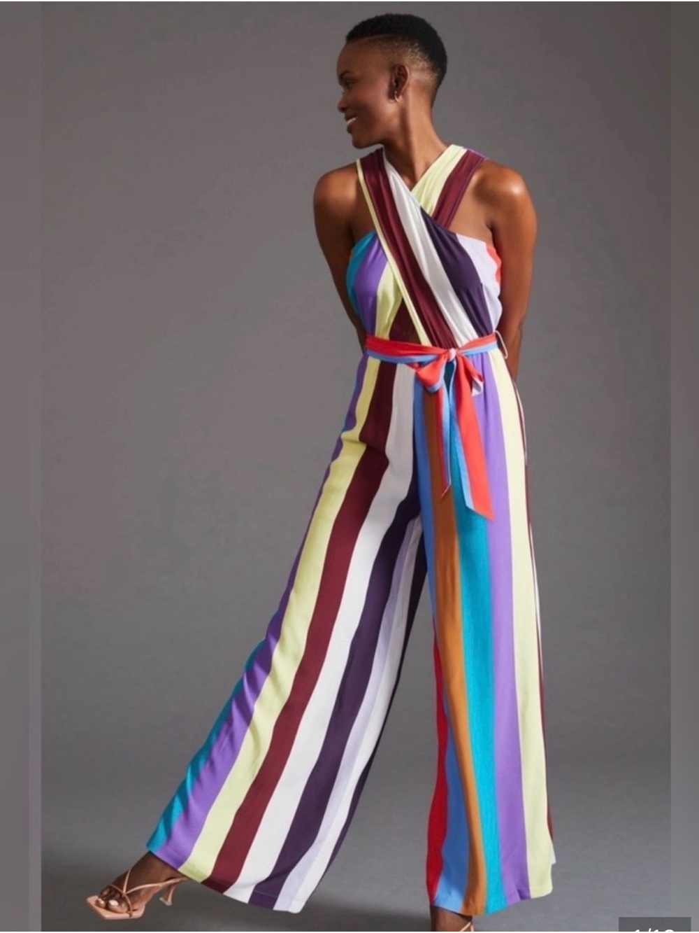 Plenty by Tracy Reese Multicolor Vertical-Stripe Halter Jumpsuit